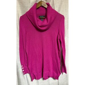 NWOT Lauren Ralph Lauren Pink Cowl Neck Button Cuff Sweater Womens M Wool Blend